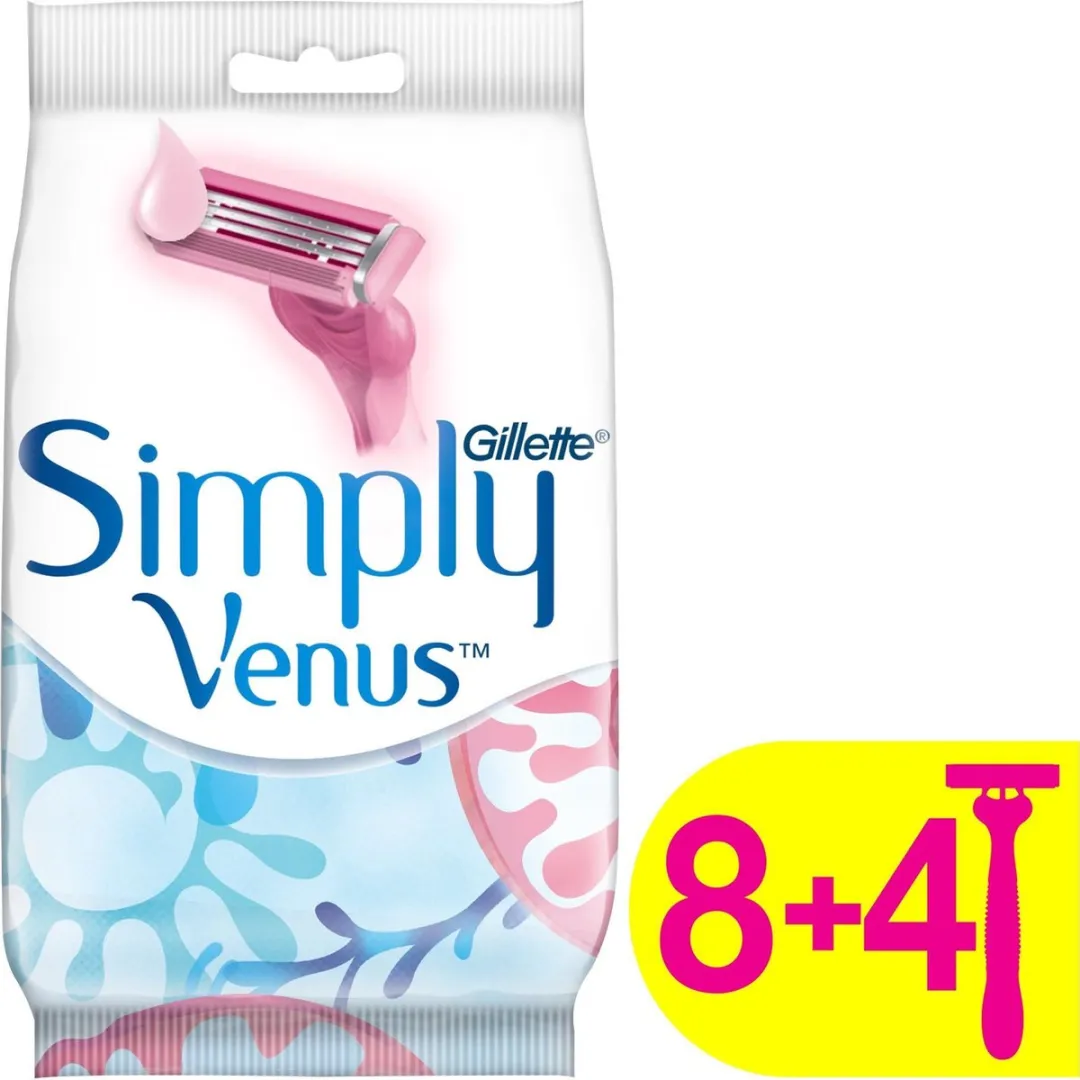Gillette Venus Simply 3-8+ Roze/Wit/Blauw Wegwerpmesjes - 12 Stuks