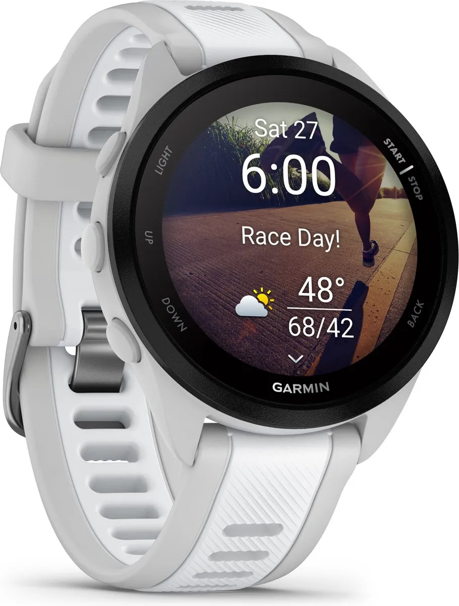 Garmin Forerunner 165 Hardloophorloge - 43mm - Mist Grey/Whitestone