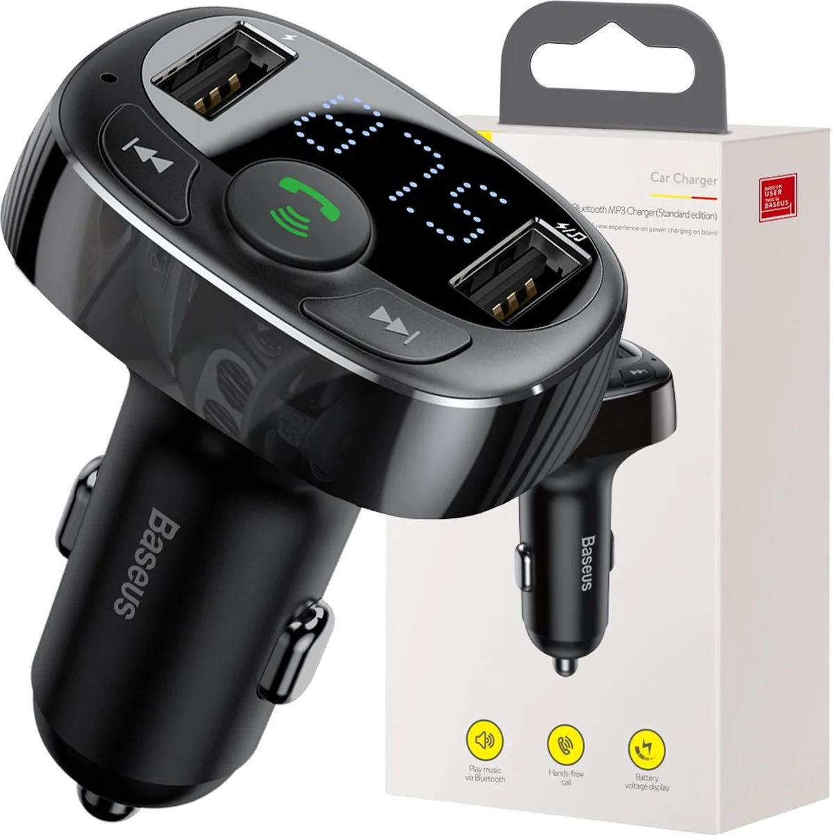 Bluetooth - zender/oplader - voor auto Baseus S-09A - (Overseas - Edition) - zwart