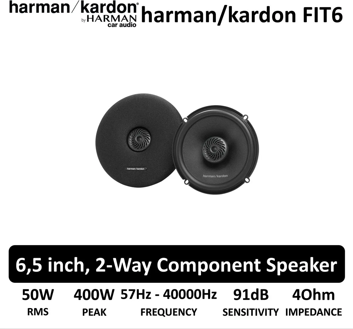 Harman Kardon FIT6 – 6,5 inch 2-weg Coaxiale Luidsprekers – 50W RMS – 400W Piek – Met Grille