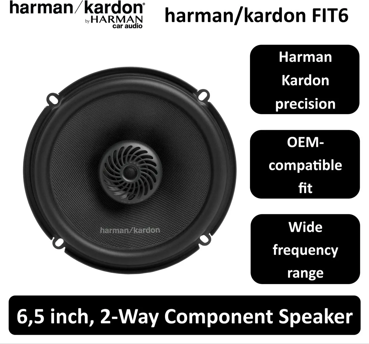 Harman Kardon FIT6 – 6,5 inch 2-weg Coaxiale Luidsprekers – 50W RMS – 400W Piek – Met Grille