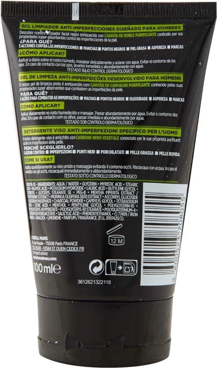 L'Oréal Paris Pure Charcoal Gezichtsreinigingsgel 100ml