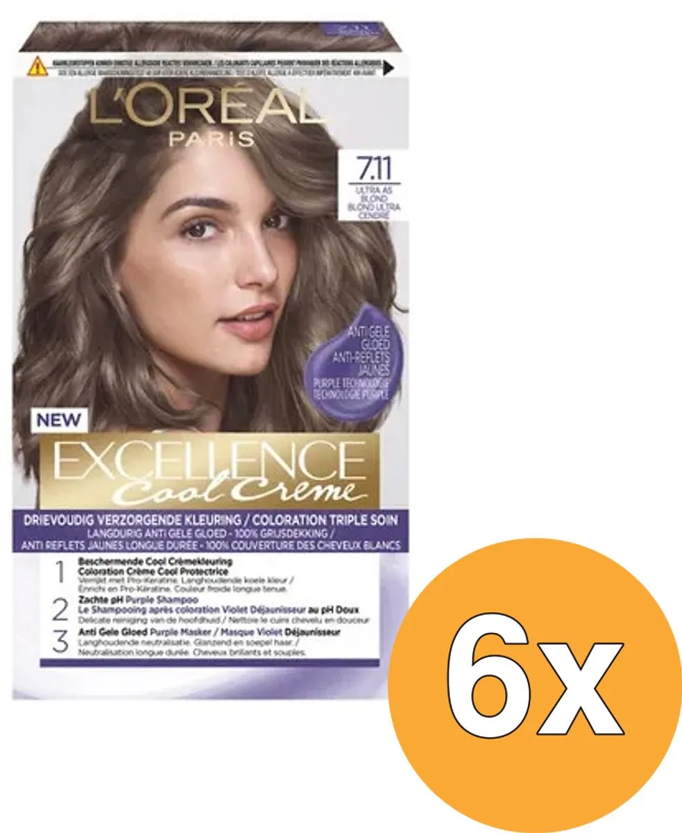 L'Oréal Paris Excellence Cool Cream 7.11 - 6 Stuks