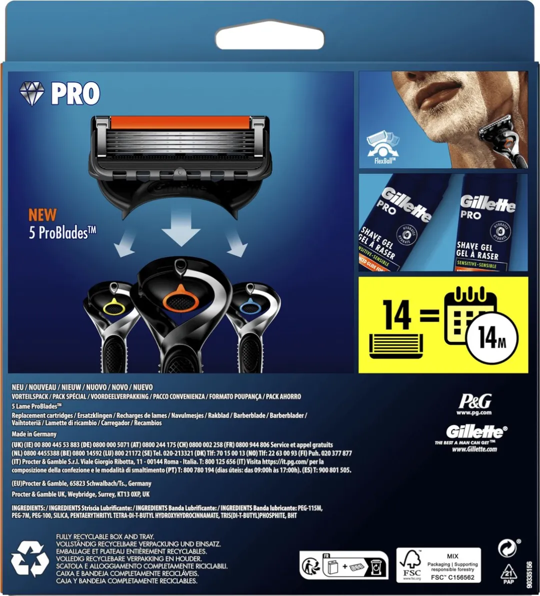 Gillette ProGlide Navulmesjes - 14 Stuks