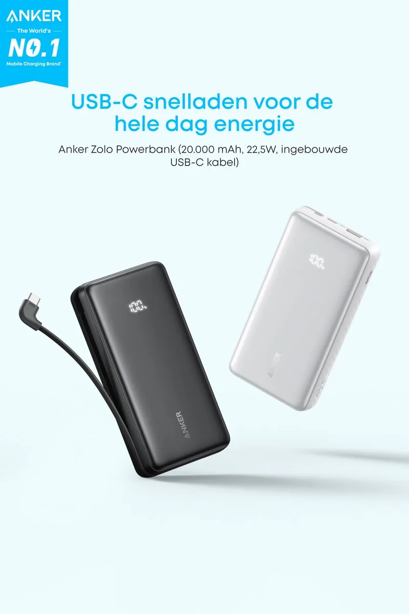 Anker Zolo Powerbank A110EH11 - 20.000mAh 22,5W - 3x USB - Zwart