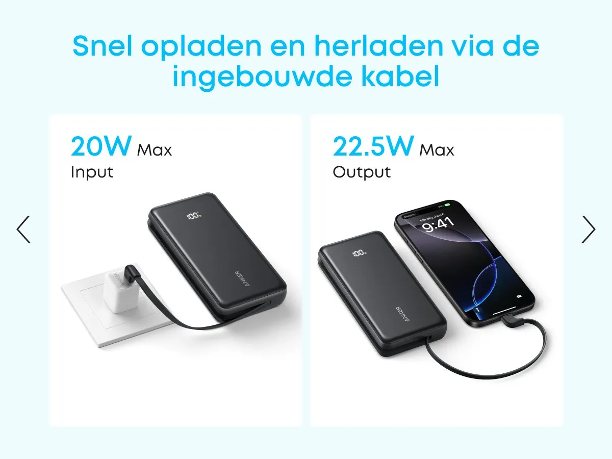 Anker Zolo Powerbank A110EH11 - 20.000mAh 22,5W - 3x USB - Zwart