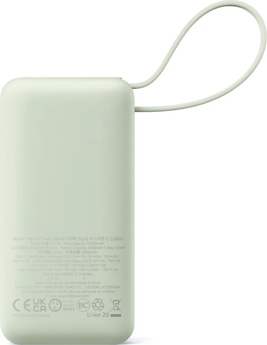 Anker 545 Nano A1259G61 Powerbank 10.000mAh - 30W - Groen