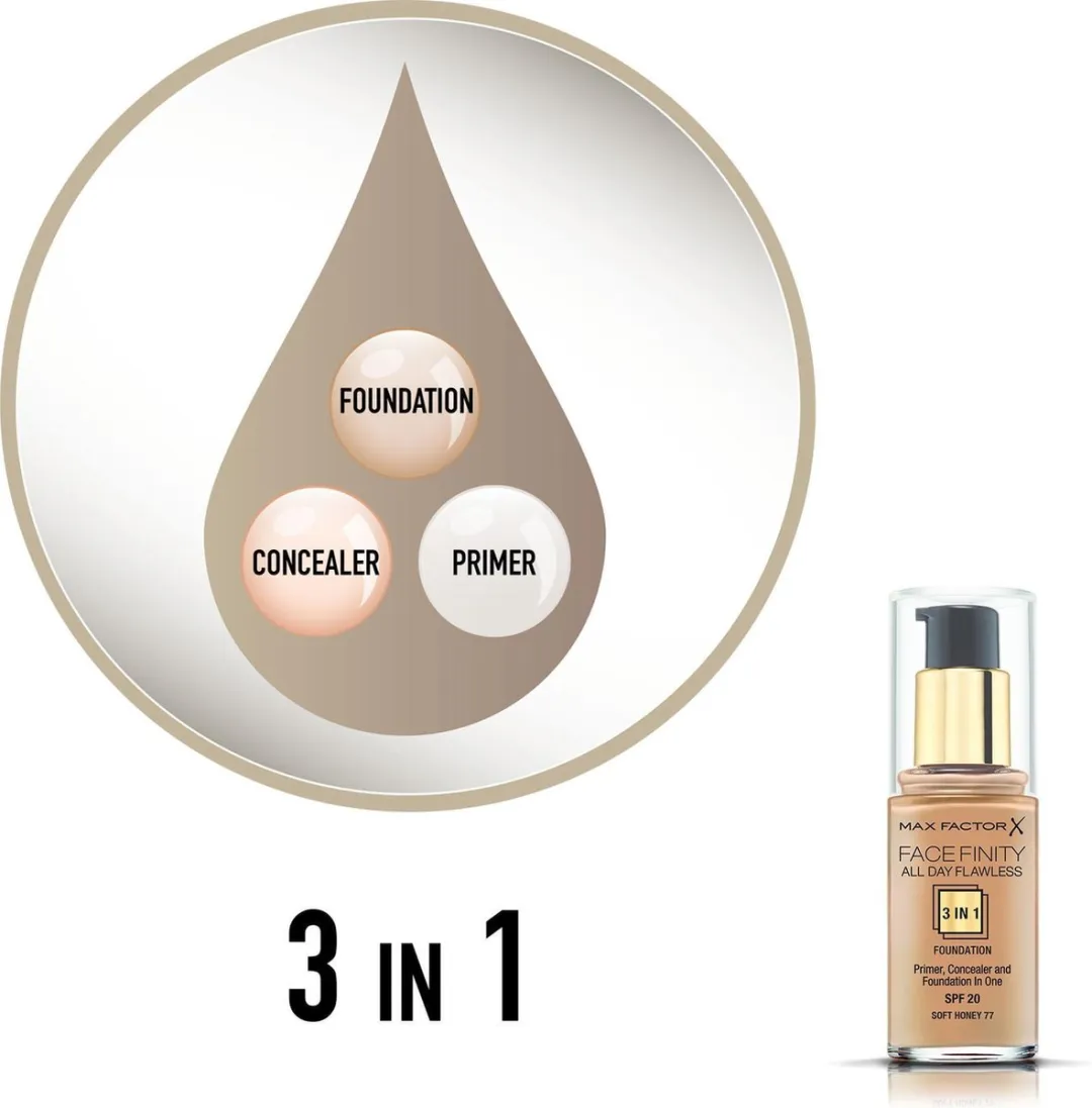 Max Factor Facefinity 3-in-1 Liquid Foundation 077 Soft Honey - 30ml - afbeelding 6 van 6