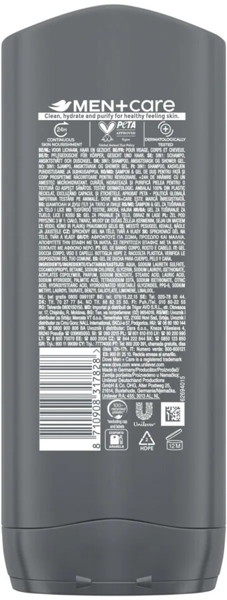 Dove - Douchegel - Men+ Care Cool Fresh - Verfrissend en energiegevend - 400 ml - Bulkverpakking - 3 stuks