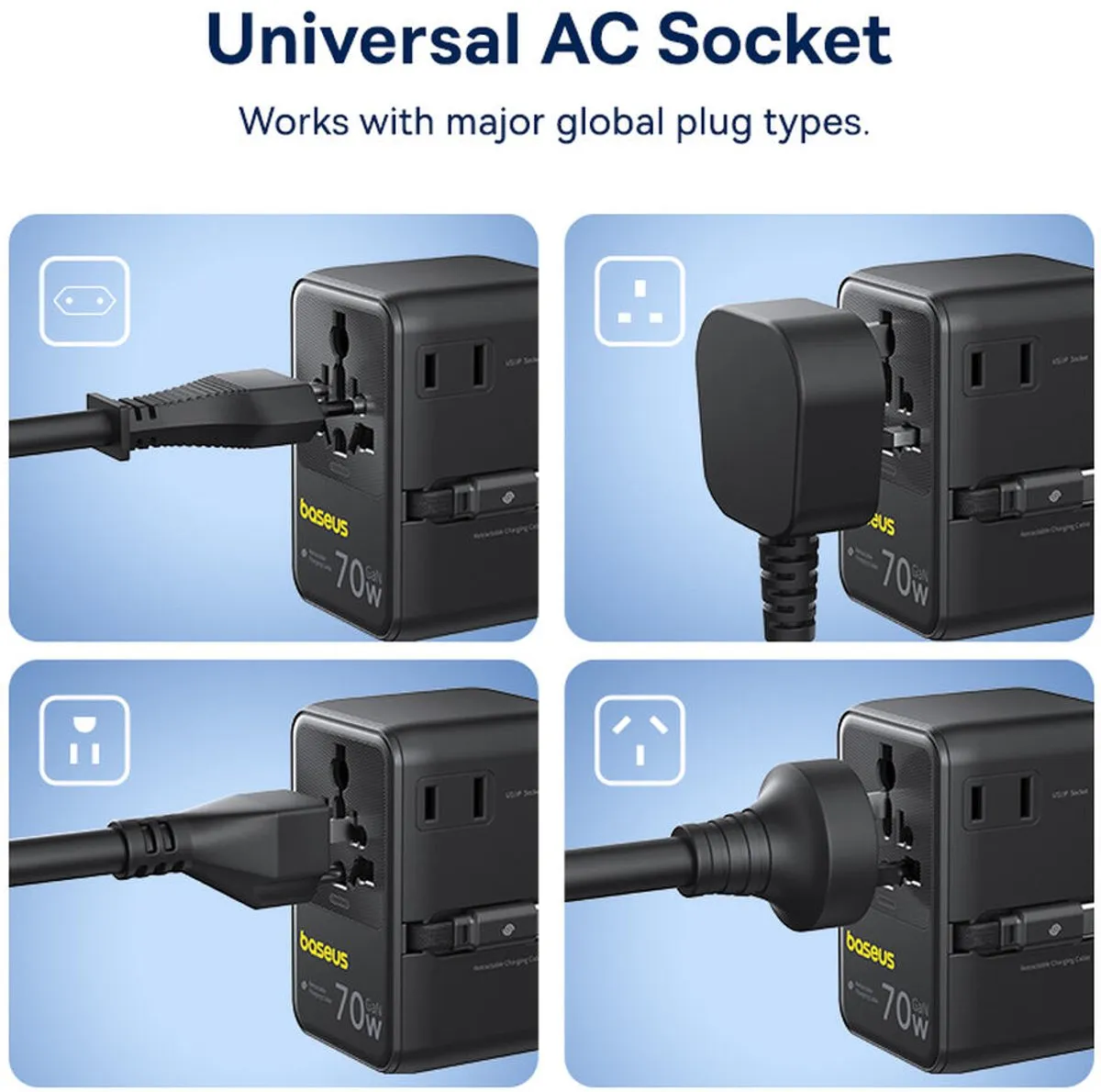 Baseus CG11 Reis Oplader 70W - 5x USB - Zwart