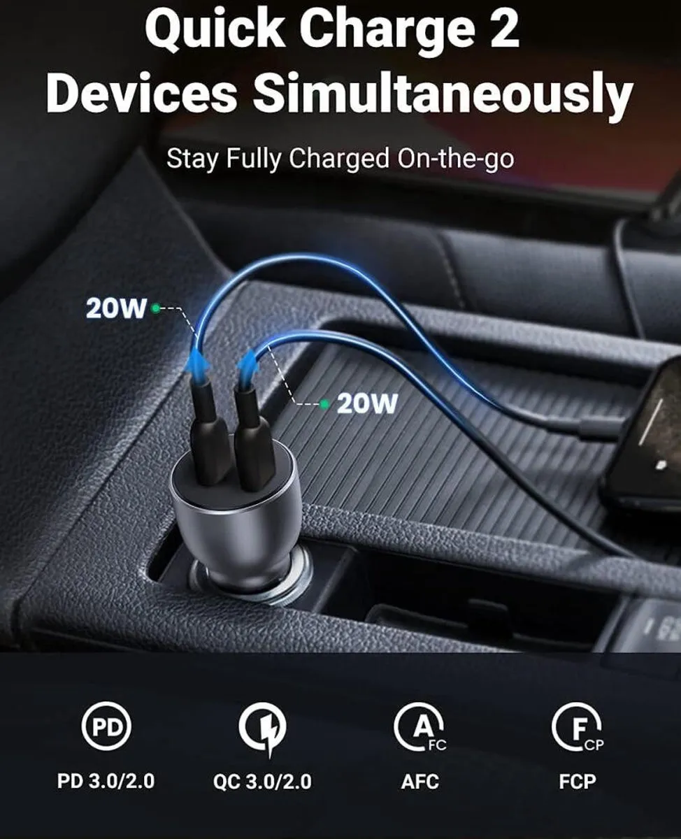 Ugreen Autolader 2x USB-C 36W - Grijs
