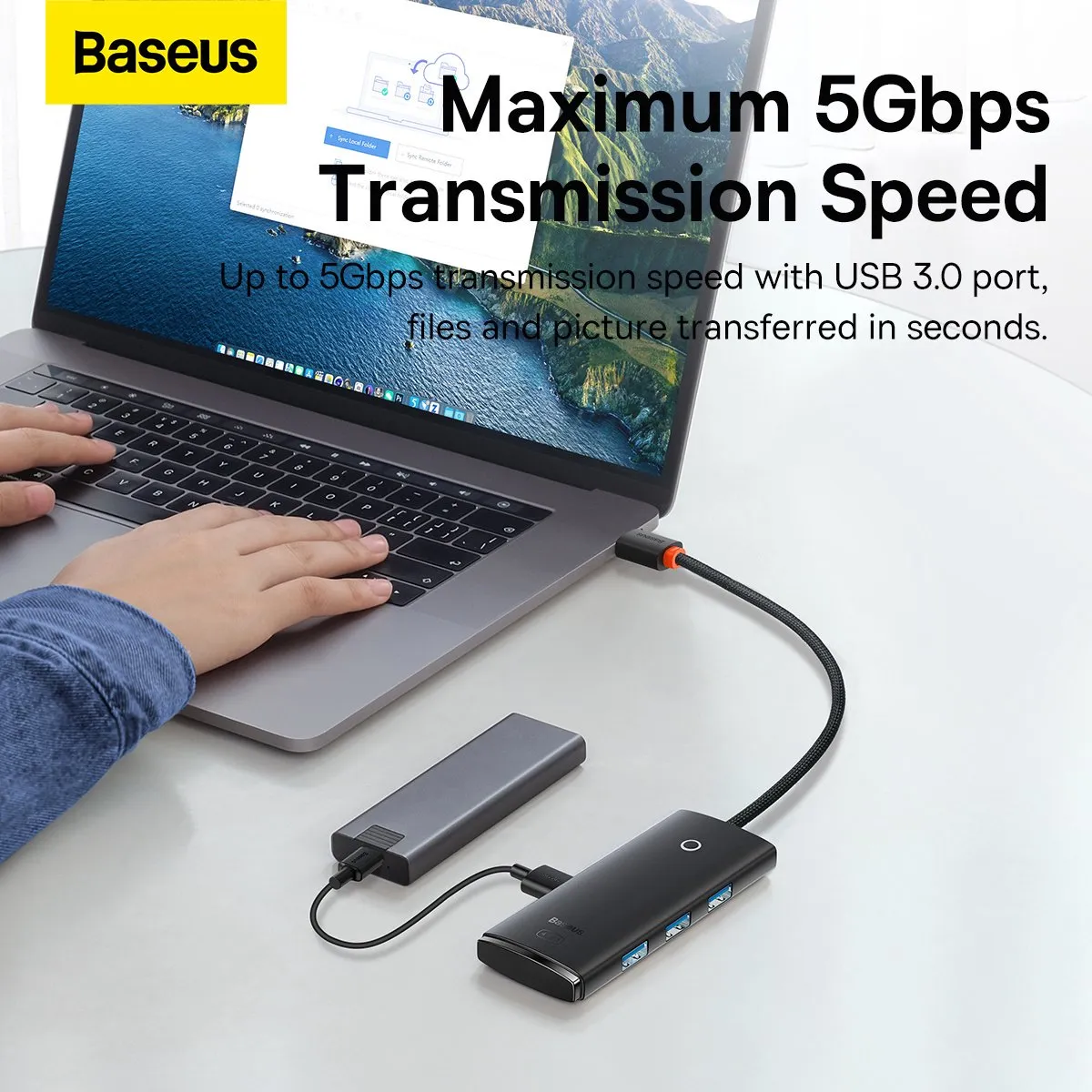 Baseus Lite Series WKQX030301 Type-C Hub - 4 Poorten - Zwart