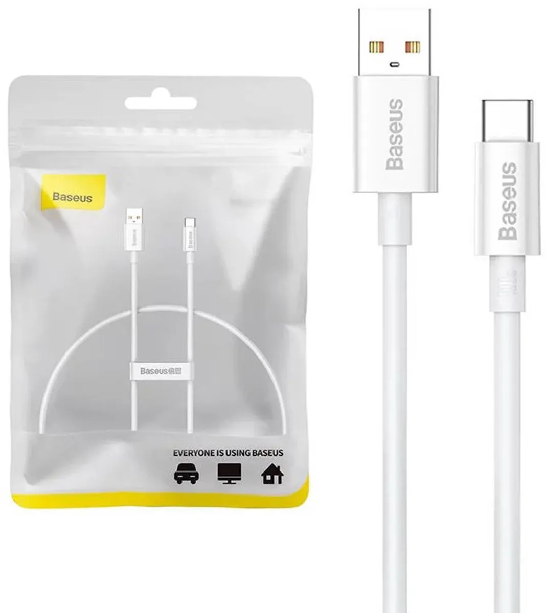Baseus USB-C 100W Snellaadkabel 0,25m - Wit