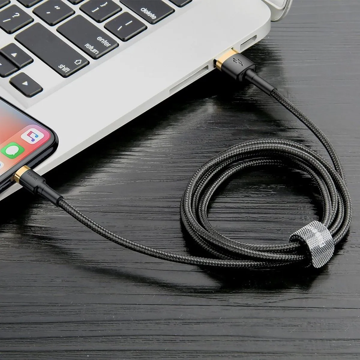 Baseus Cafule Nylon USB/Lightning Kabel QC3.0 3M - Zwart-Goud