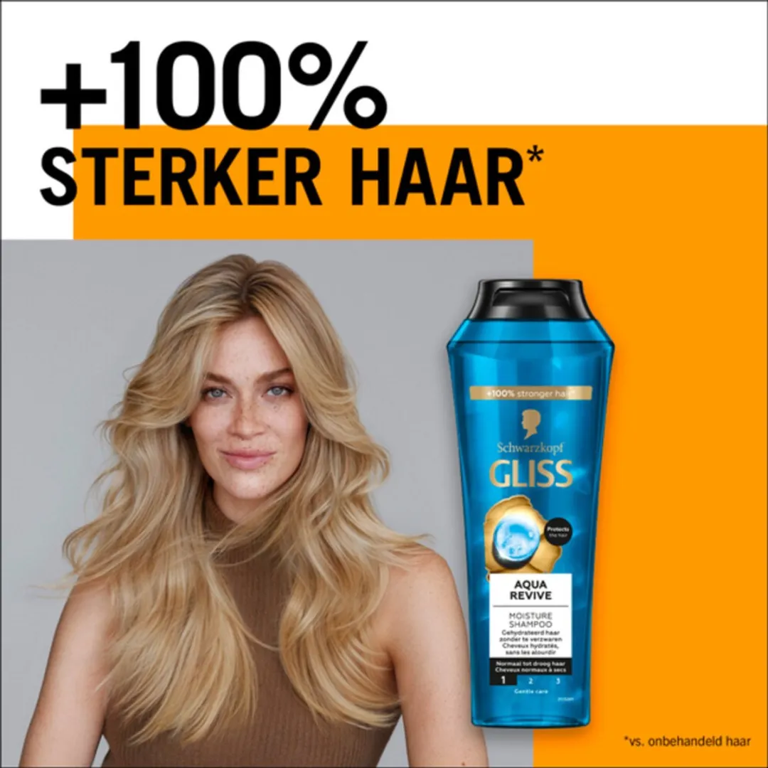 12 x Gliss - Shampoo - Aqua Revive - Voor Hydraterend en Fris Haar - 250 ml - Gliss Aqua Revive - Hydraterende Shampoo - Droog Haar - Beschadigd Haar - Vochtinbrengend