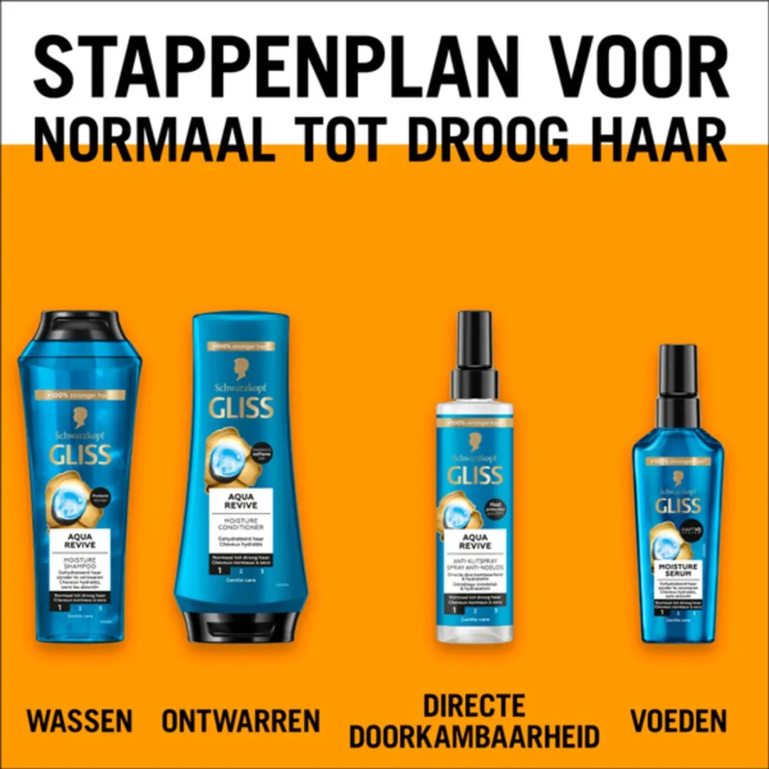 12 x Gliss - Shampoo - Aqua Revive - Voor Hydraterend en Fris Haar - 250 ml - Gliss Aqua Revive - Hydraterende Shampoo - Droog Haar - Beschadigd Haar - Vochtinbrengend