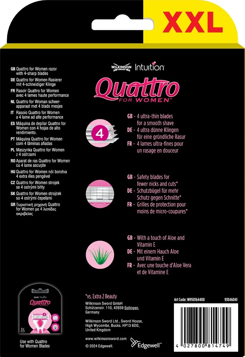 Wilkinson Sword Intuition Quattro For Women Scheersteem - 8 Stuks Roze - afbeelding 6 van 6