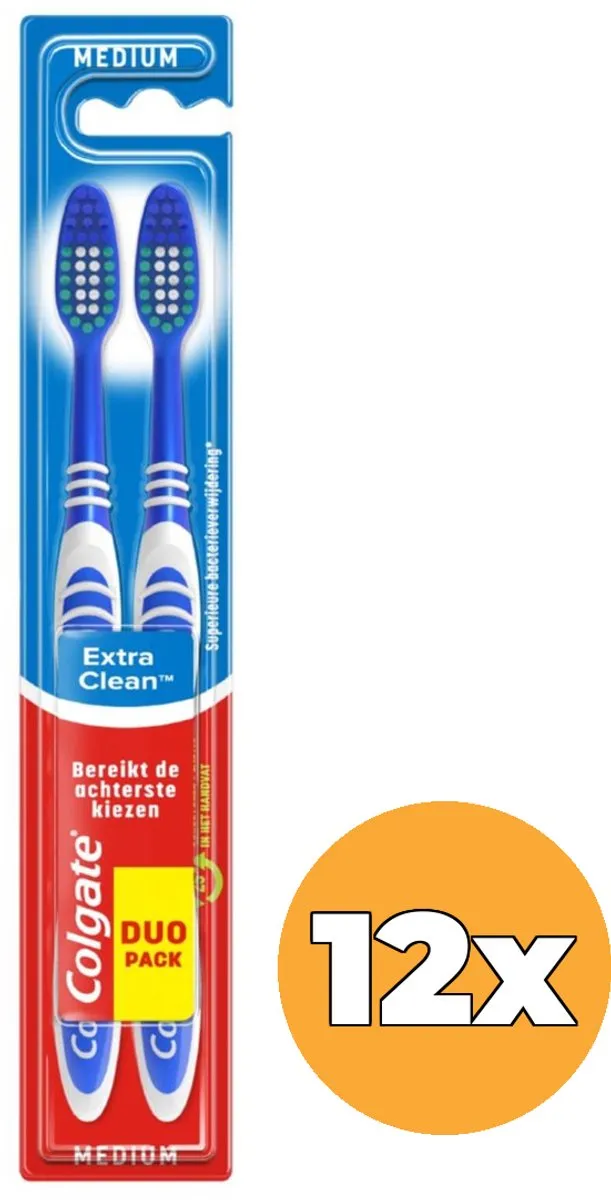 Colgate Tandenborstel Extra Clean Duo - 12x2 Stuks - Oranje/ Groen
