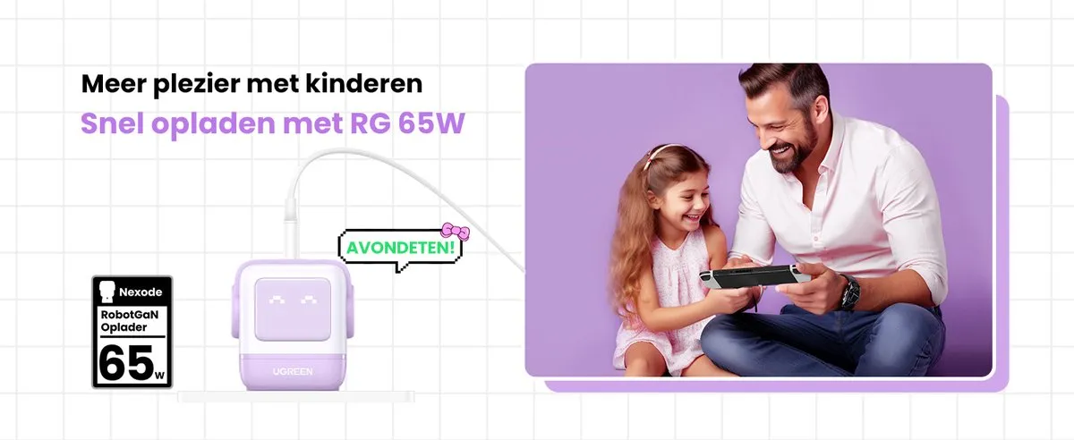 Ugreen Nexode RG 65W Telefoonoplader - 3x USB-C/V - Violet