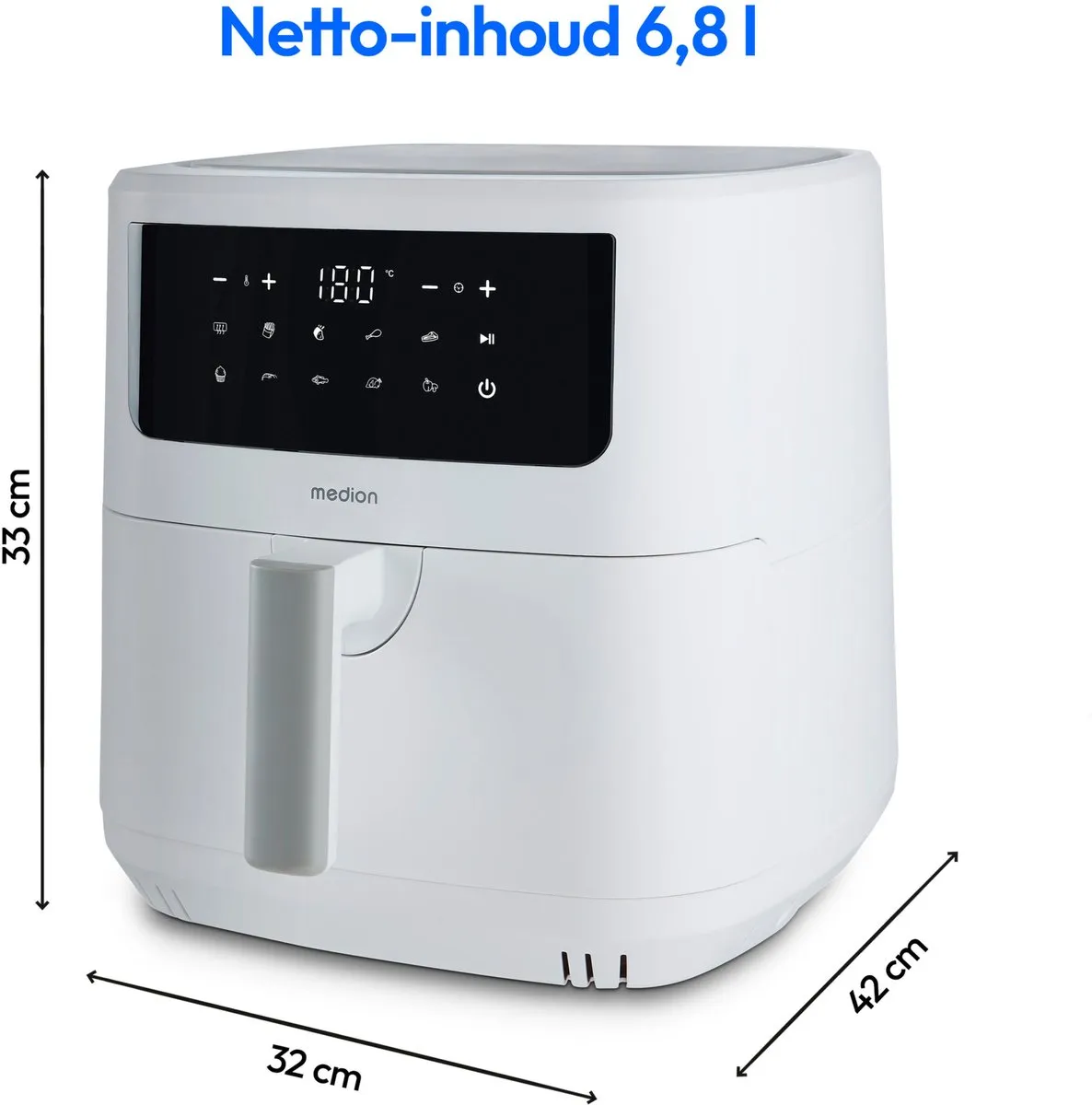 Medion XL Airfryer P10 6,8L - 2150W - 9 Programma's - Matwit - afbeelding 6 van 6