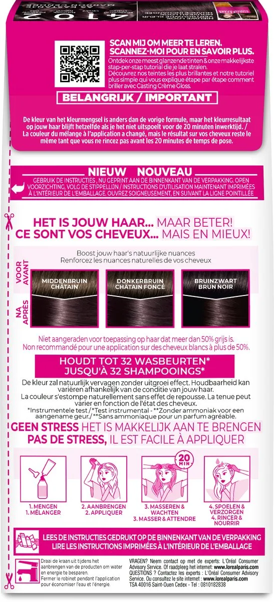 L'Oréal Paris Casting Crème Gloss 4102 Parelmoer Kastanje - Semi-permanente haarkleuring