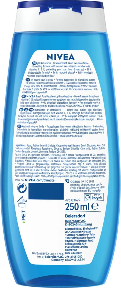 NIVEA Douchegel Fresh Pure Vitamine C & E 1500ml - 6 Stuks - afbeelding 6 van 6