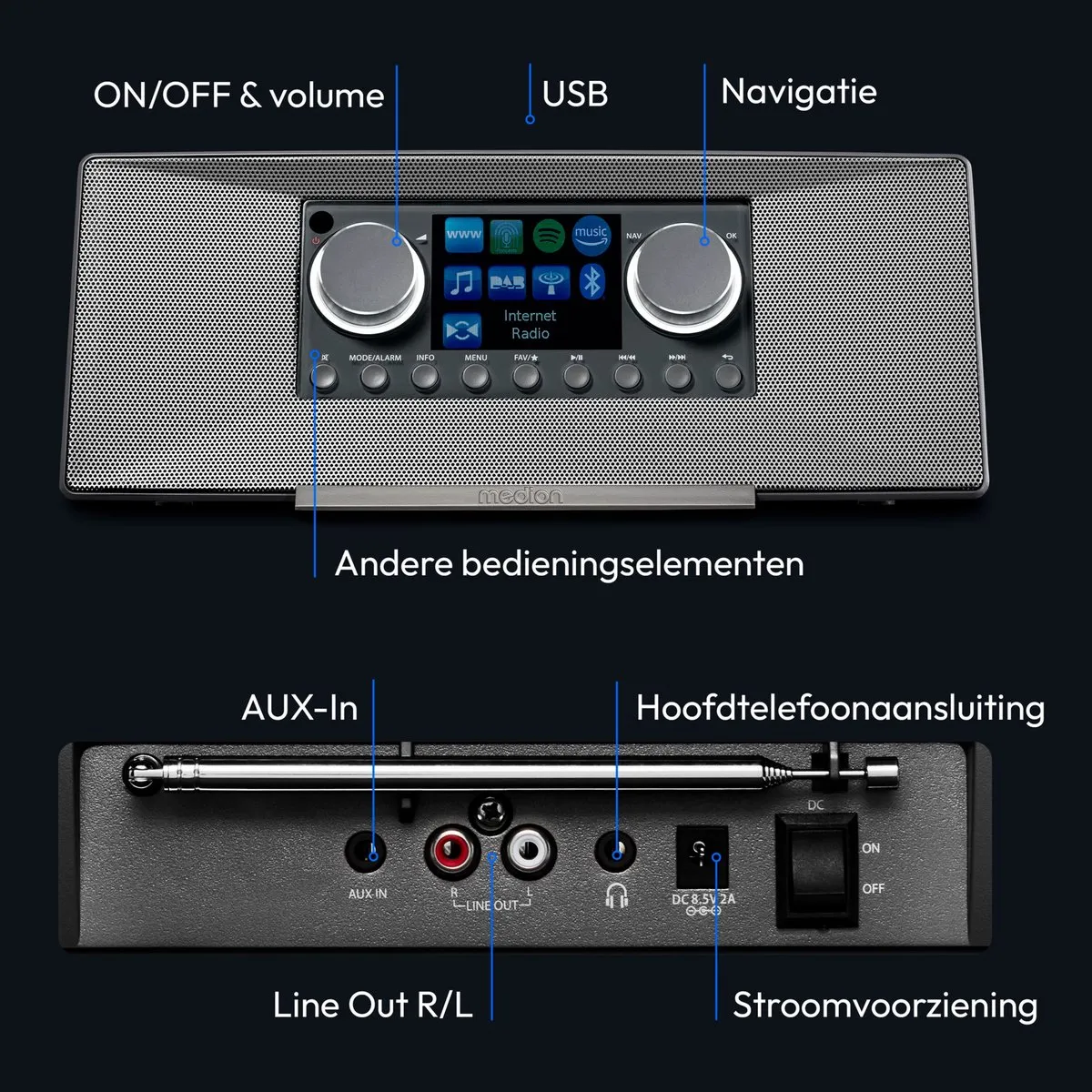 Medion MD89289 Internetradio DAB+ - 12W - Grijs