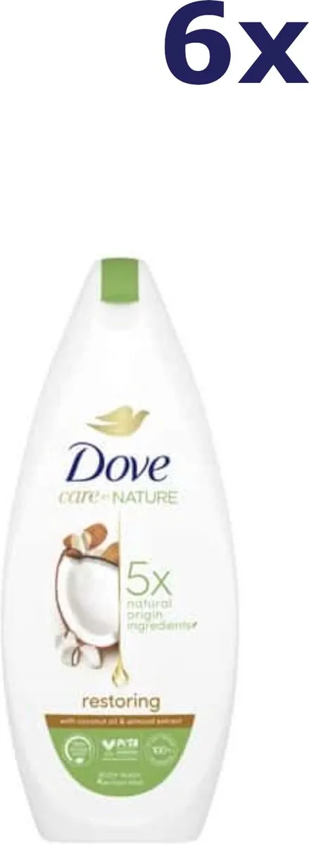 Dove Care by Nature Douchegel Restoring - 6x225ml - Kokos & Amandel