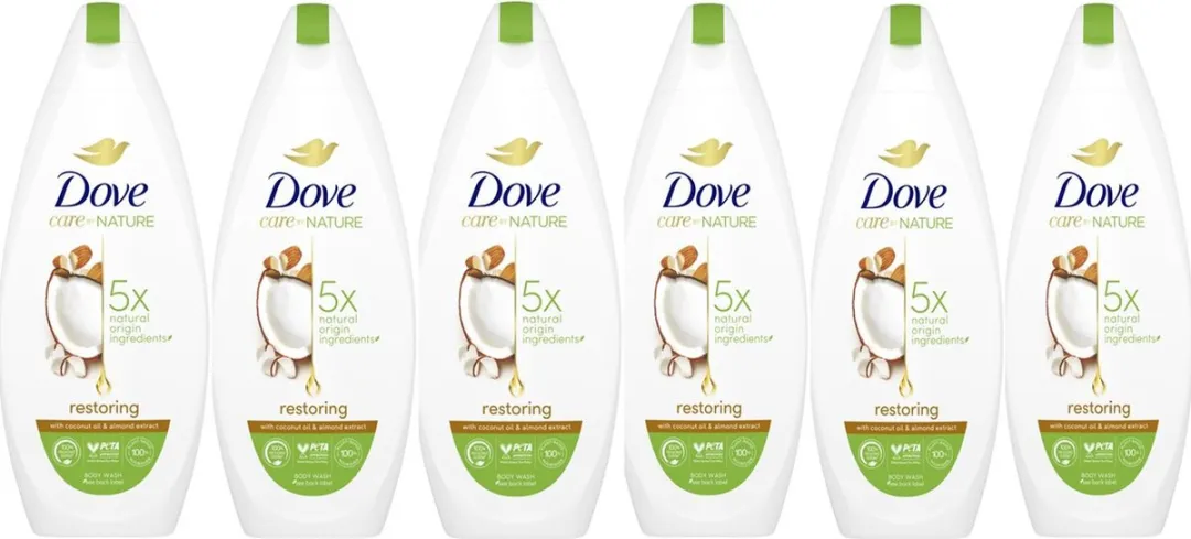 Dove Care by Nature Douchegel Restoring - 6x225ml - Kokos & Amandel - afbeelding 6 van 6