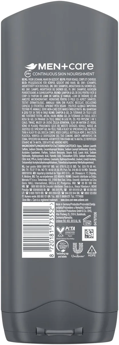 Dove Men+Care 3-in-1 Douchegel Sandalwood & Vanilla - 6x250ml - afbeelding 6 van 6