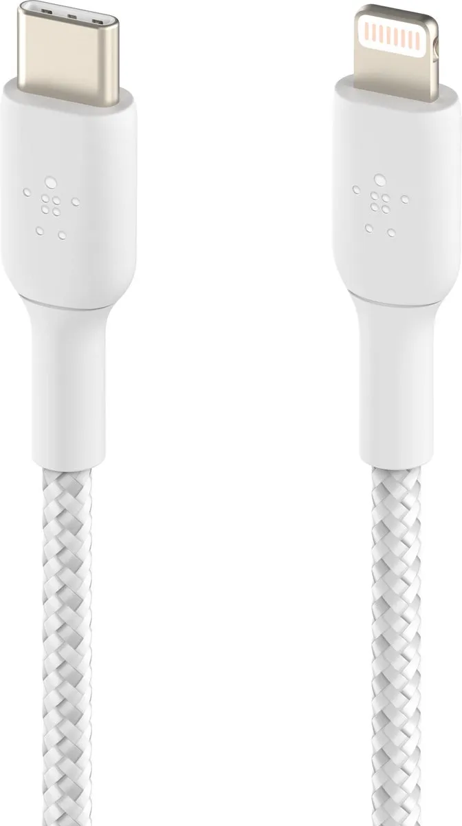 Belkin Braided iPhone Lightning naar USB-C Kabel 1m - Wit