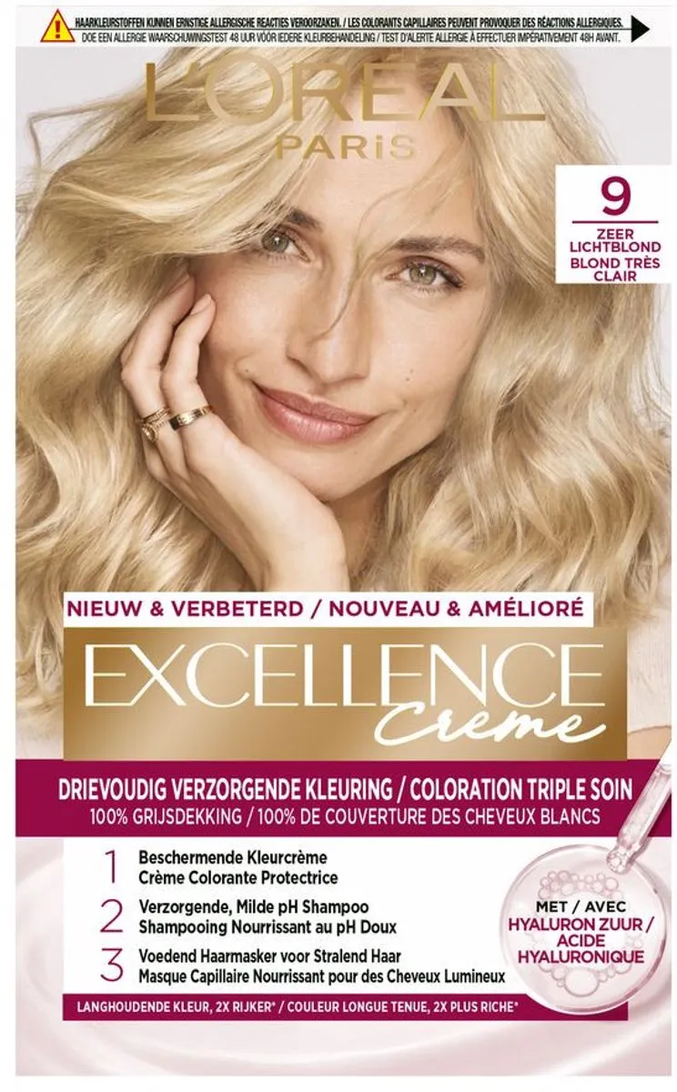 L'Oréal Paris Excellence Crème 9 Zeer Licht Blond - 4 Stuks