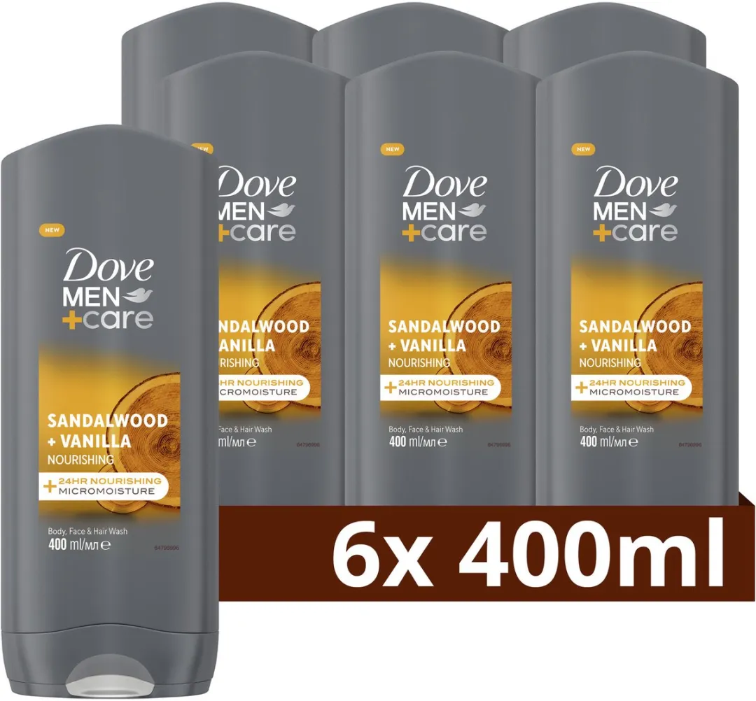 Dove Men+Care 3-in-1 Douchegel Sandalwood & Vanilla - 2400ml (6x400ml)