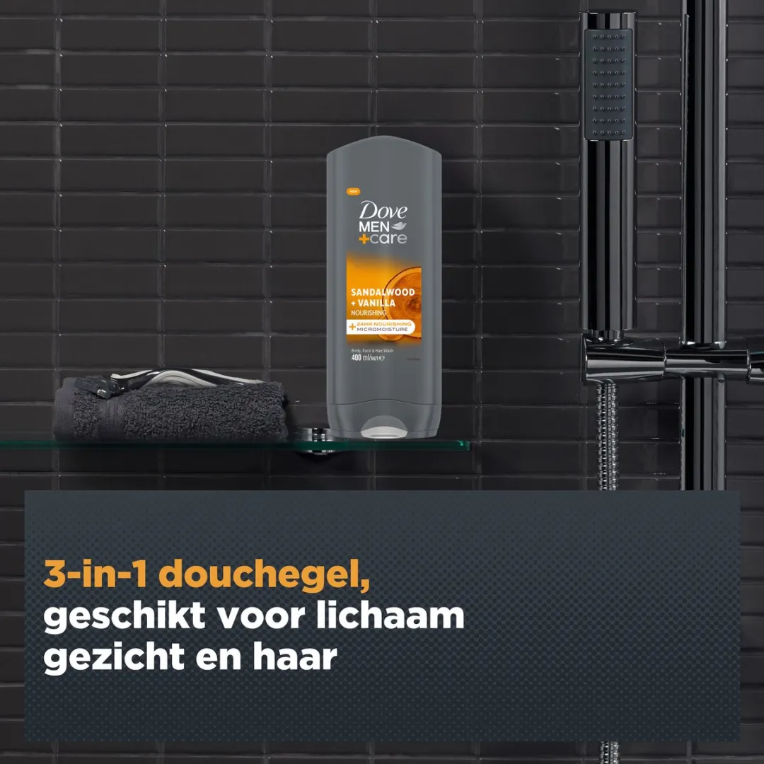 Dove Men+Care 3-in-1 Douchegel Sandalwood & Vanilla - 2400ml (6x400ml)