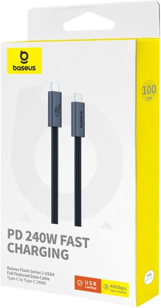 Baseus Flash Series 240W USB-C Kabel 8K 1m - Zwart