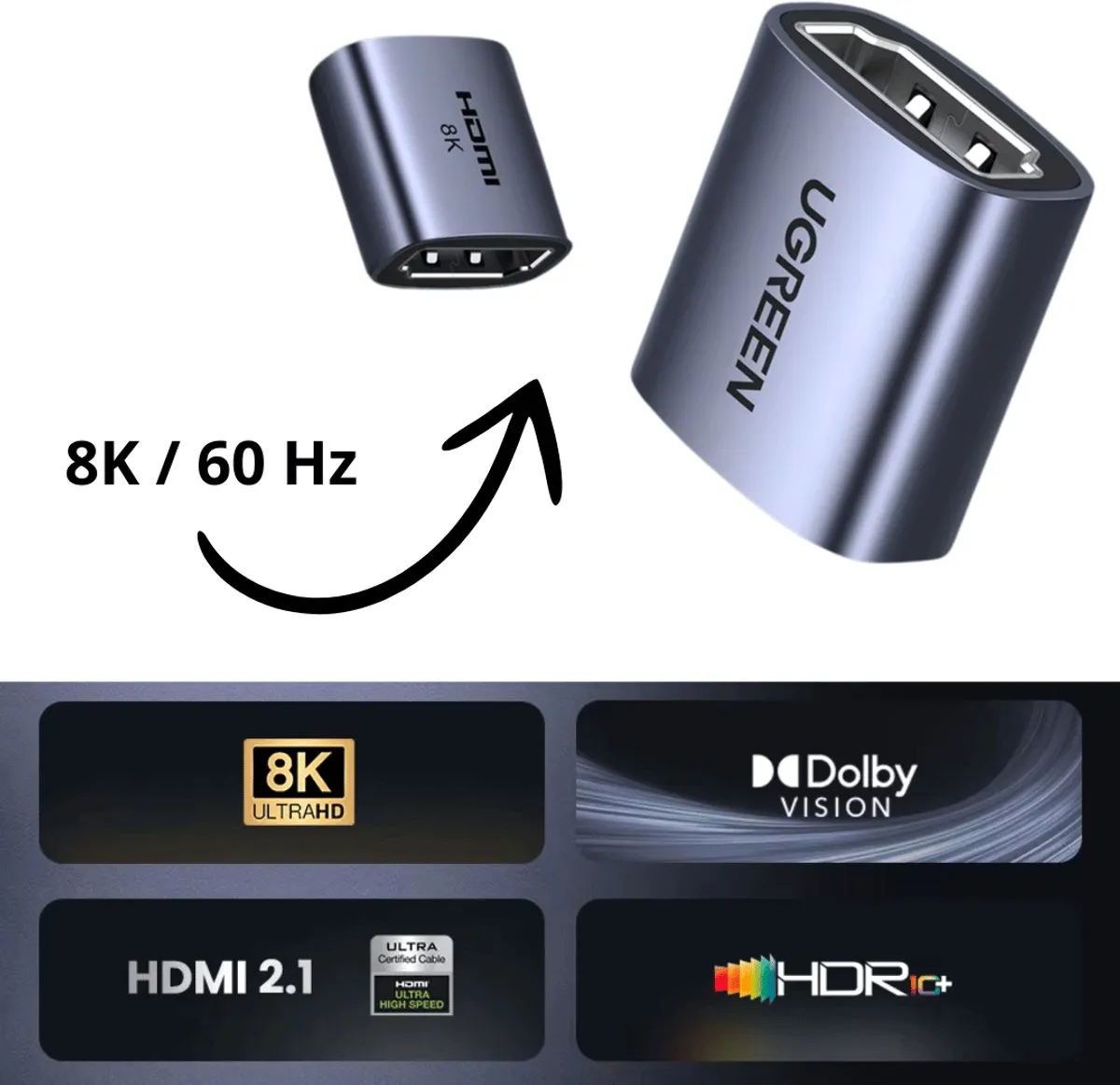 UGREEN HD159 HDMI 2.1 Adapter - 8K - Grijs - afbeelding 6 van 6