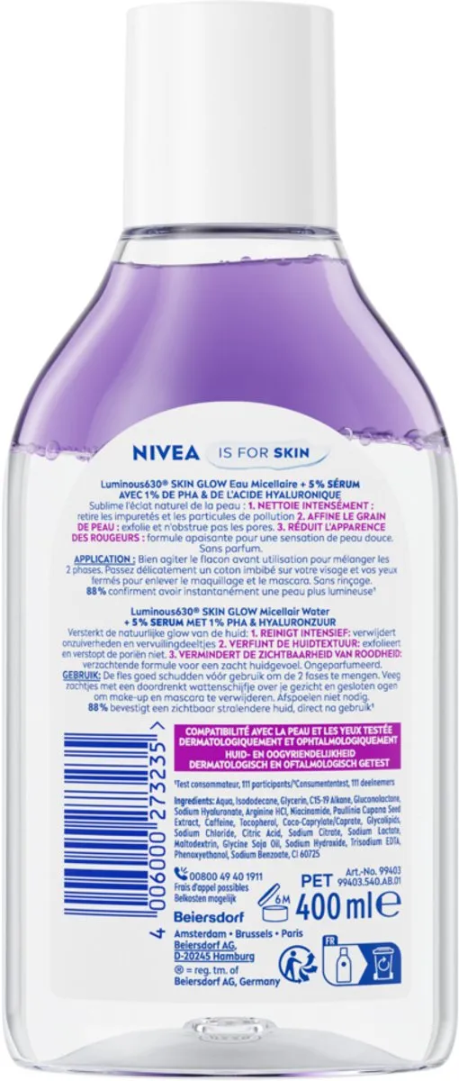 NIVEA Luminous630 Skin Glow Micellair Water - 2000ml (5x400ml)