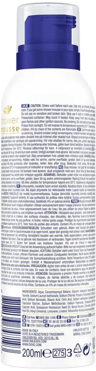 Dove Shower Foam Deeply Nourishing 200ml - 4 Stuks