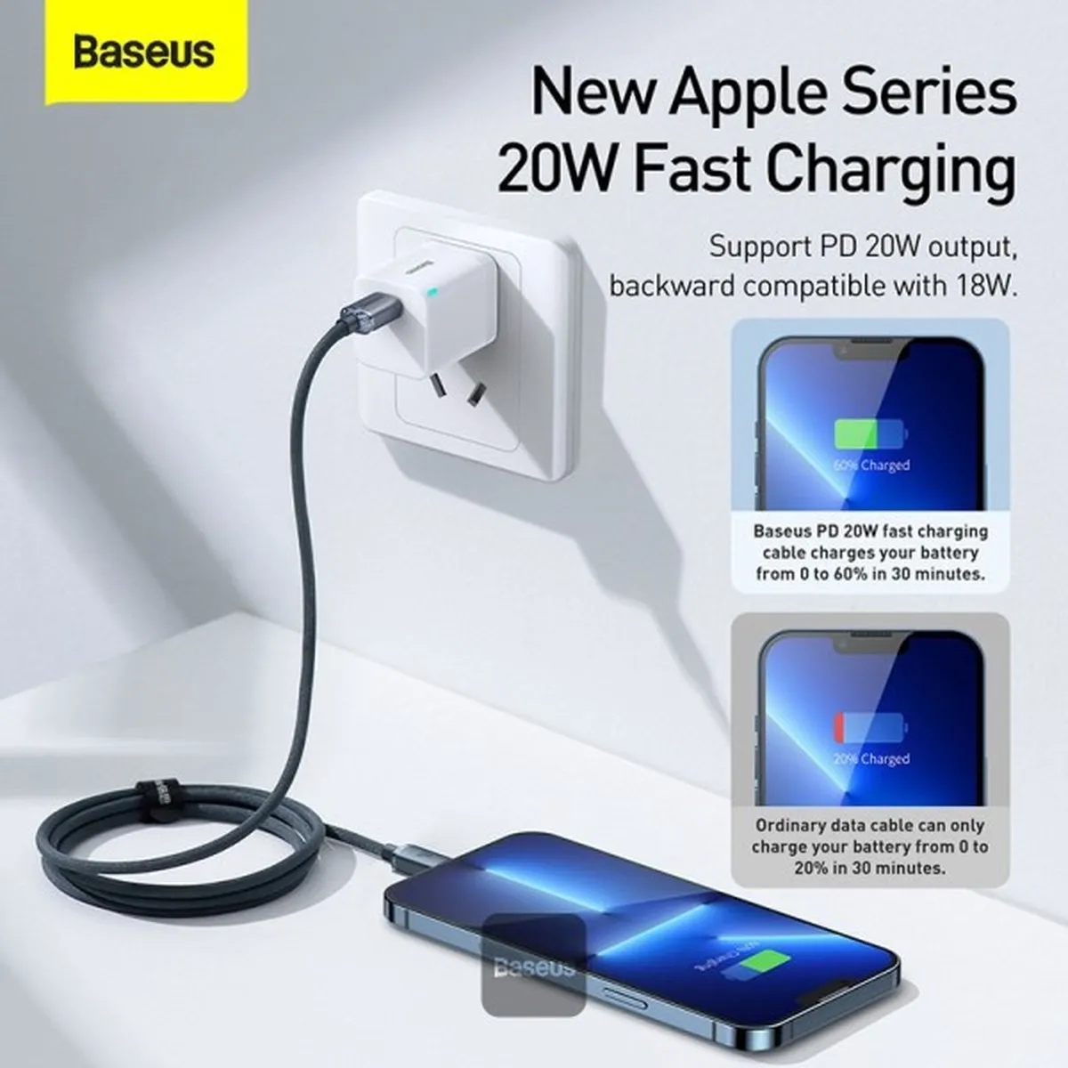 Baseus Lightning naar USB-C 20W Kabel 1,2m - Blauw