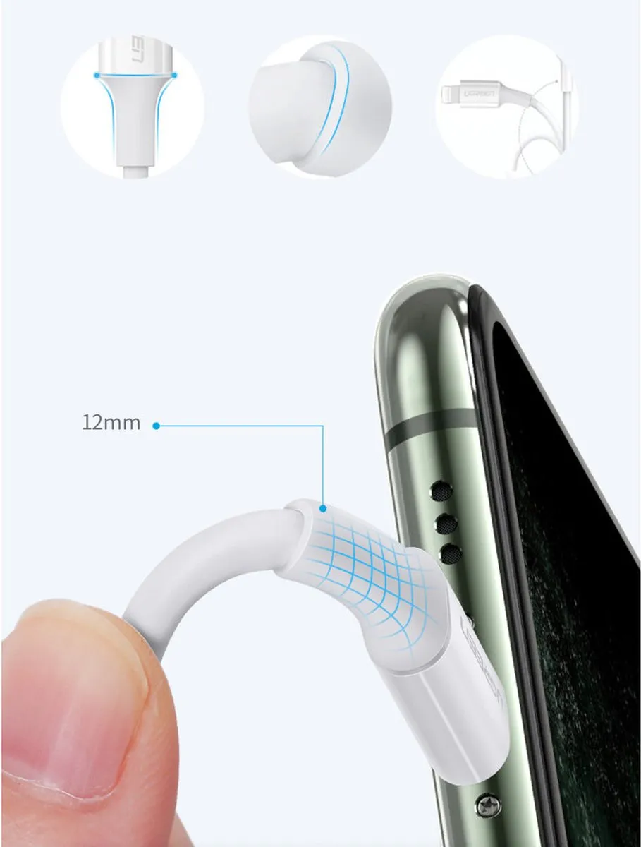 Ugreen US171 USB-C naar Lightning Kabel 3A - 0,25m - Transparant