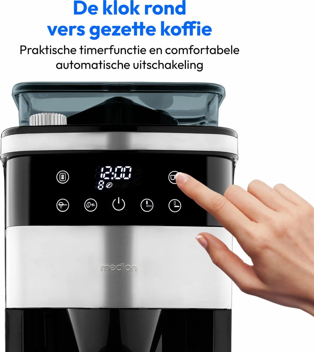 MEDION koffiezetapparaat met molen en thermoskan (1 liter, max. 8 kopjes, 8 maalinstellingen, max. 1000 watt, timer, LED-display, druppelstop, permanent filter, MD19911)