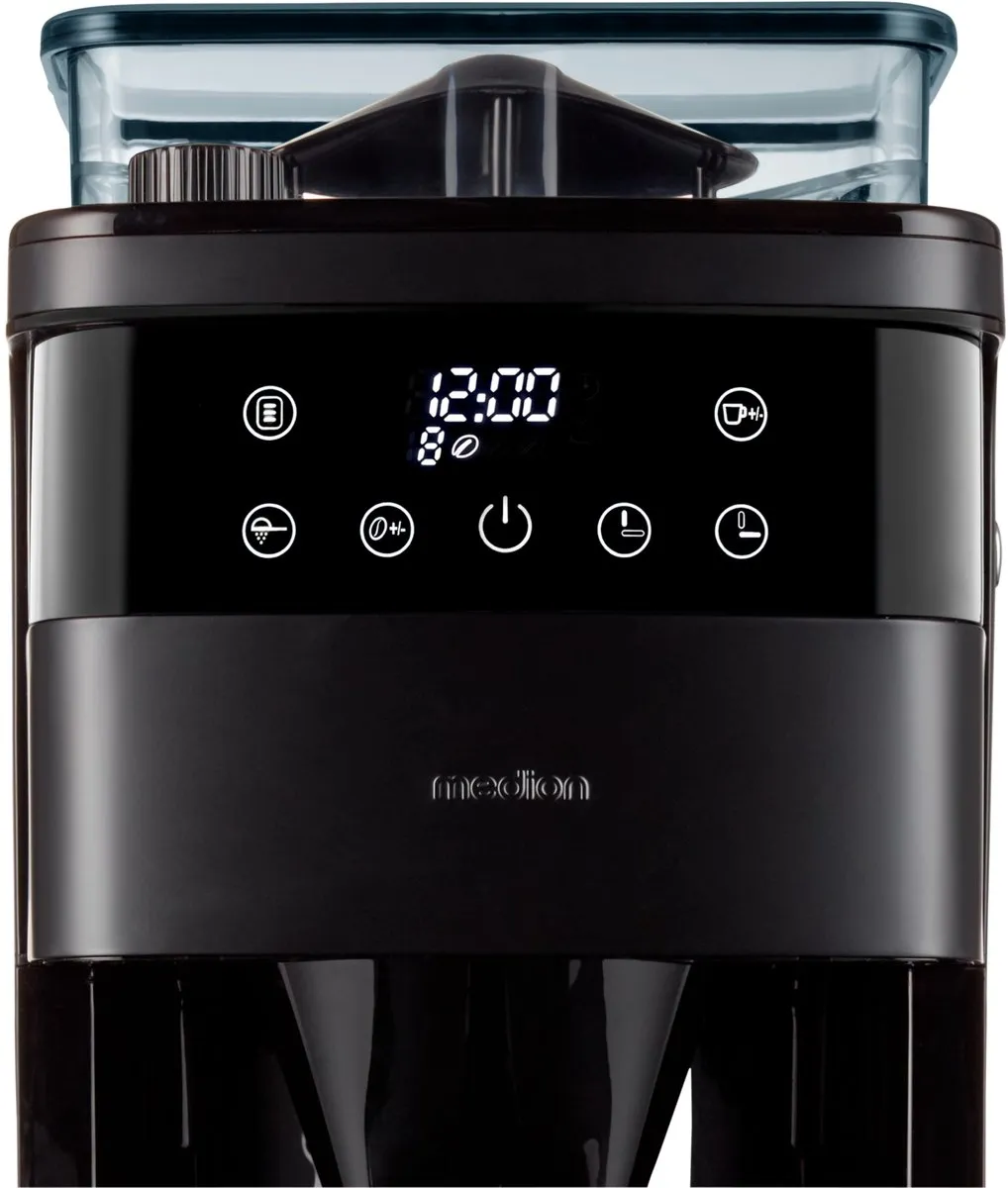 MEDION koffiezetapparaat met molen en thermoskan (1 liter, max. 8 kopjes, 8 maalinstellingen, max. 1000 watt, timer, LED-display, druppelstop, permanent filter, MD19911)