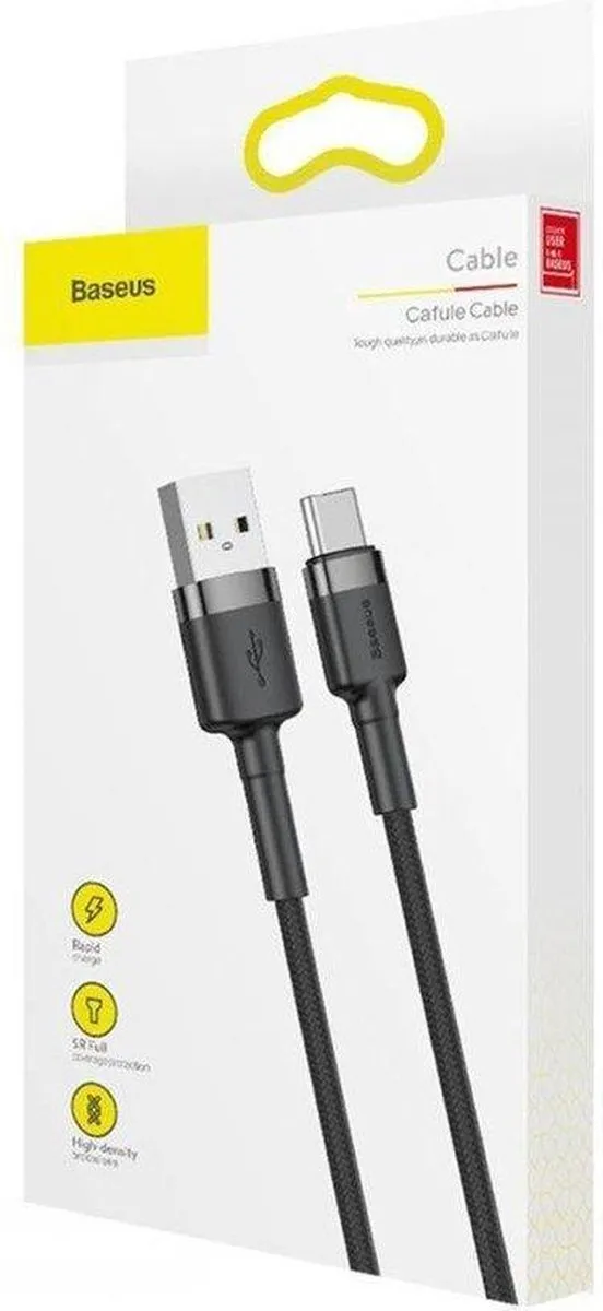 Baseus Cafule USB naar USB-C Kabel 0.5m - 3A - Zwart