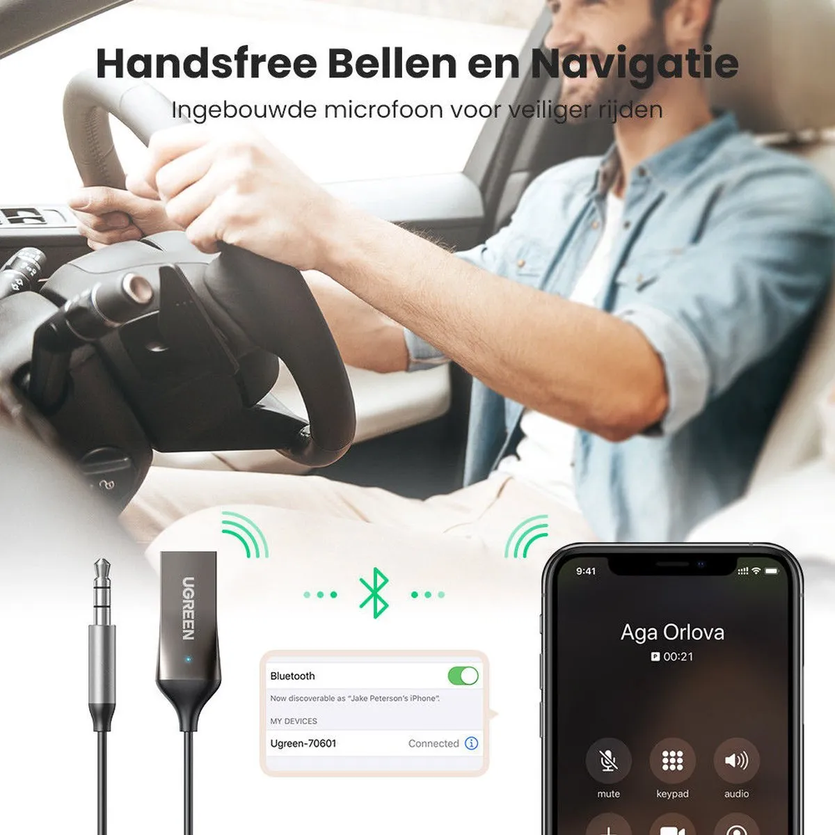 UGREEN UGR-70601 USB naar 3.5mm Jack Bluetooth Adapter - Grijs