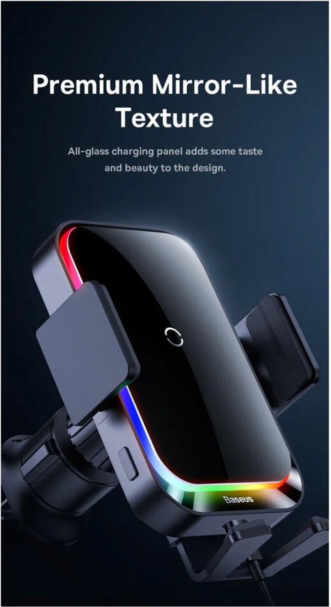 Baseus Halo Ventilatierooster Telefoonhouder - 15W Draadloos Opladen - Zwart - afbeelding 5 van 6