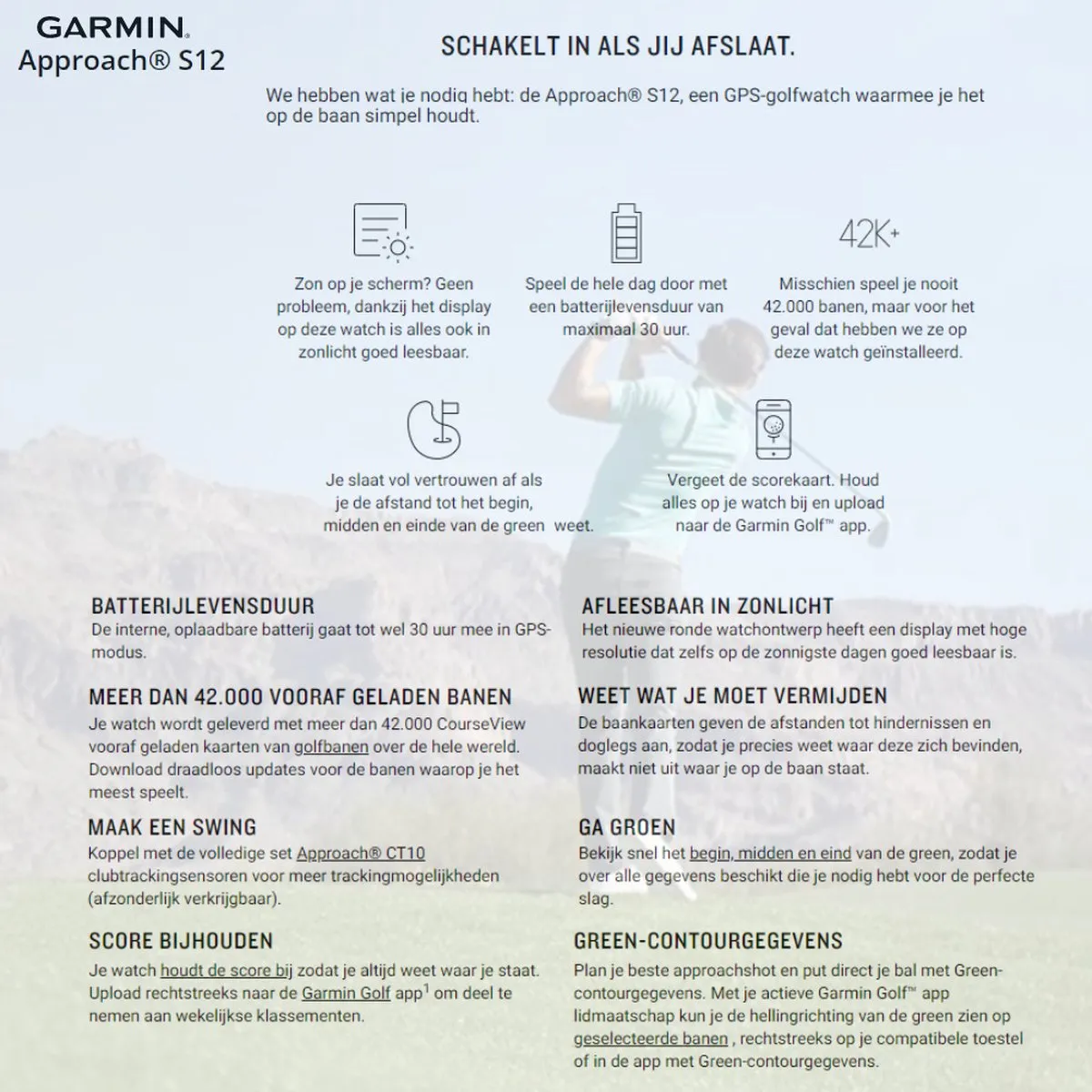 Garmin Approach S12 Golfhorloge GPS - 43mm Grijs - afbeelding 3 van 6