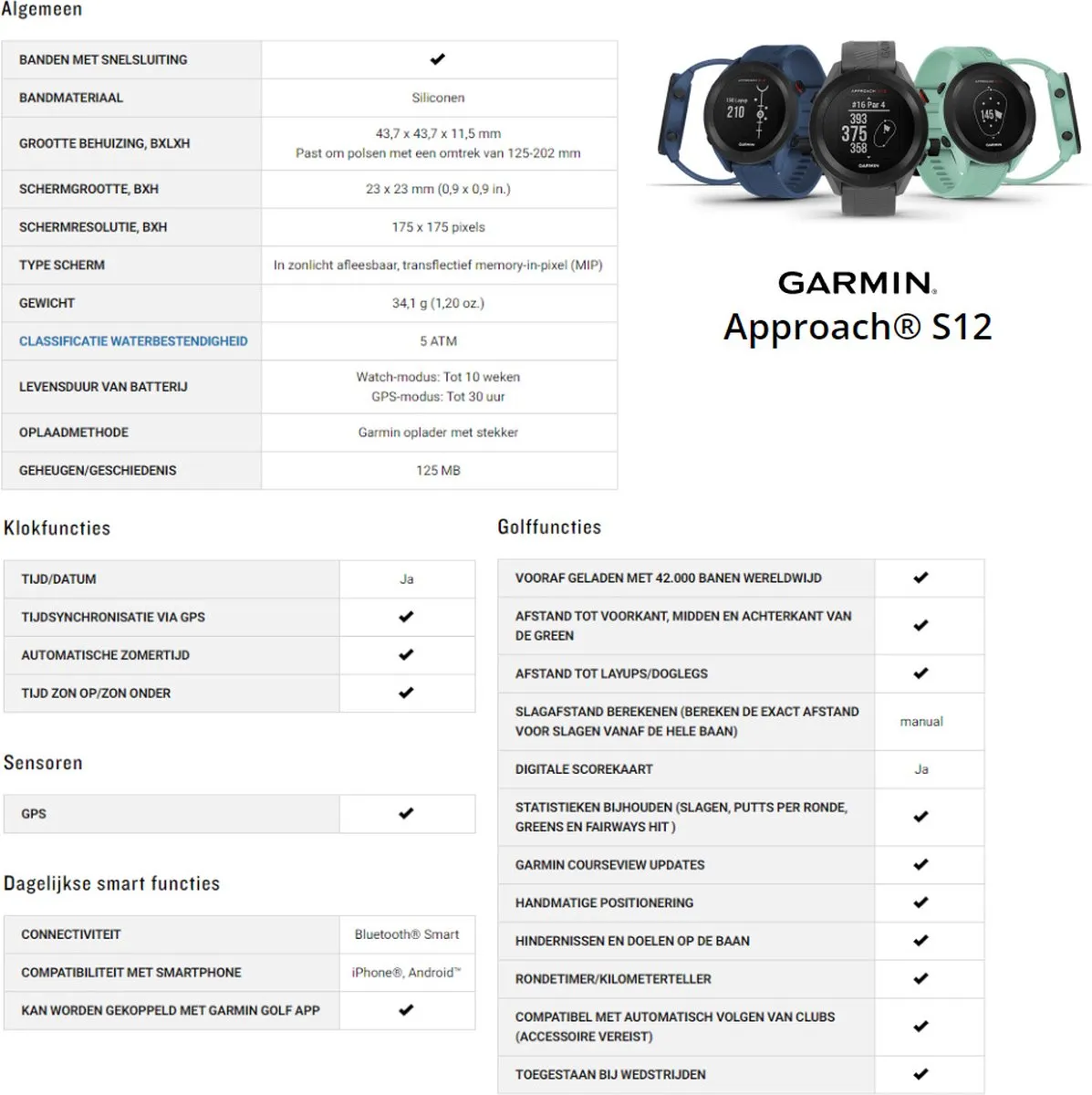 Garmin Approach S12 Golfhorloge GPS - 43mm Grijs - afbeelding 6 van 6