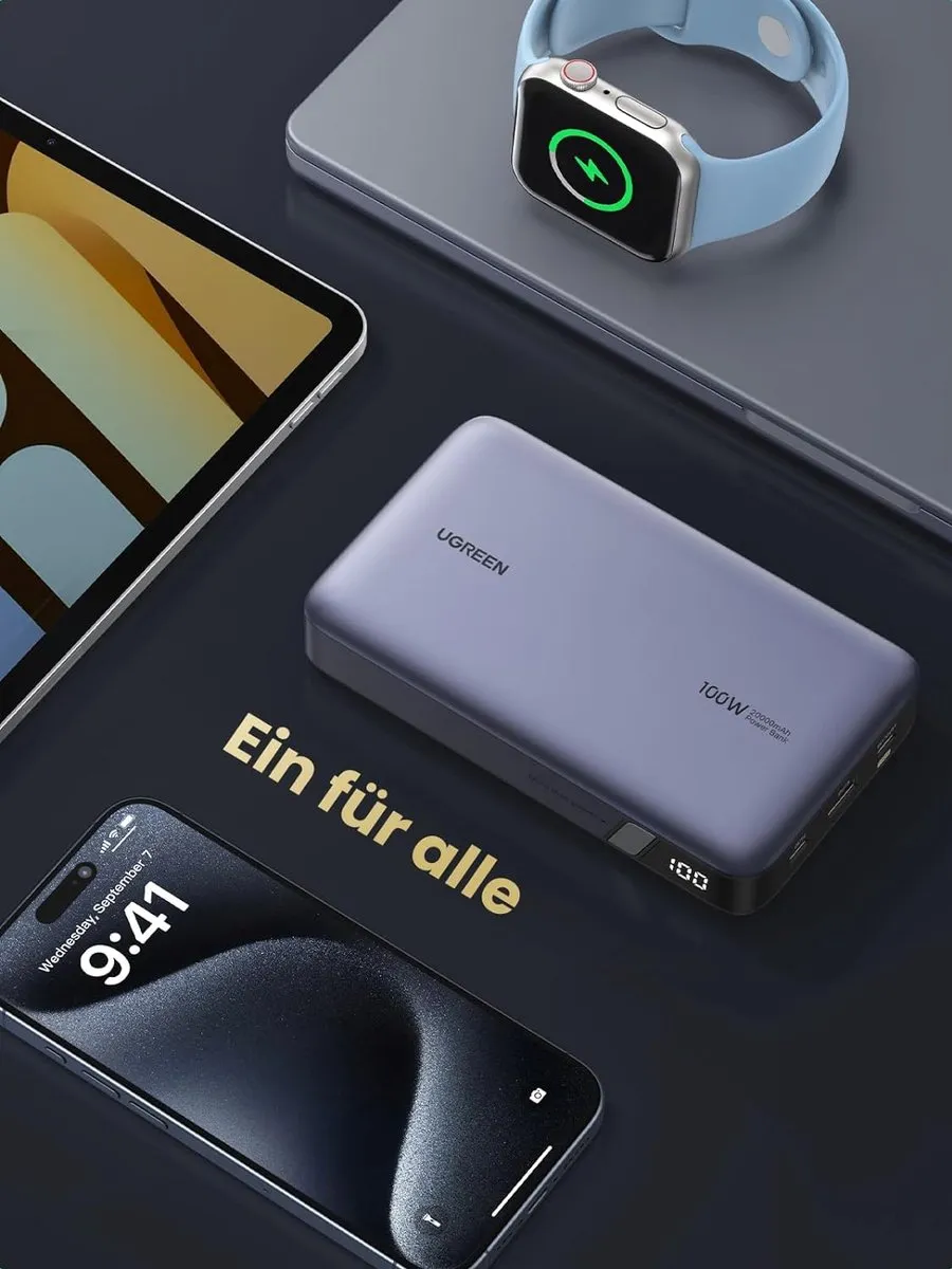 UGREEN 100W Power Bank 20000mAh - 3x opladen - Grijs