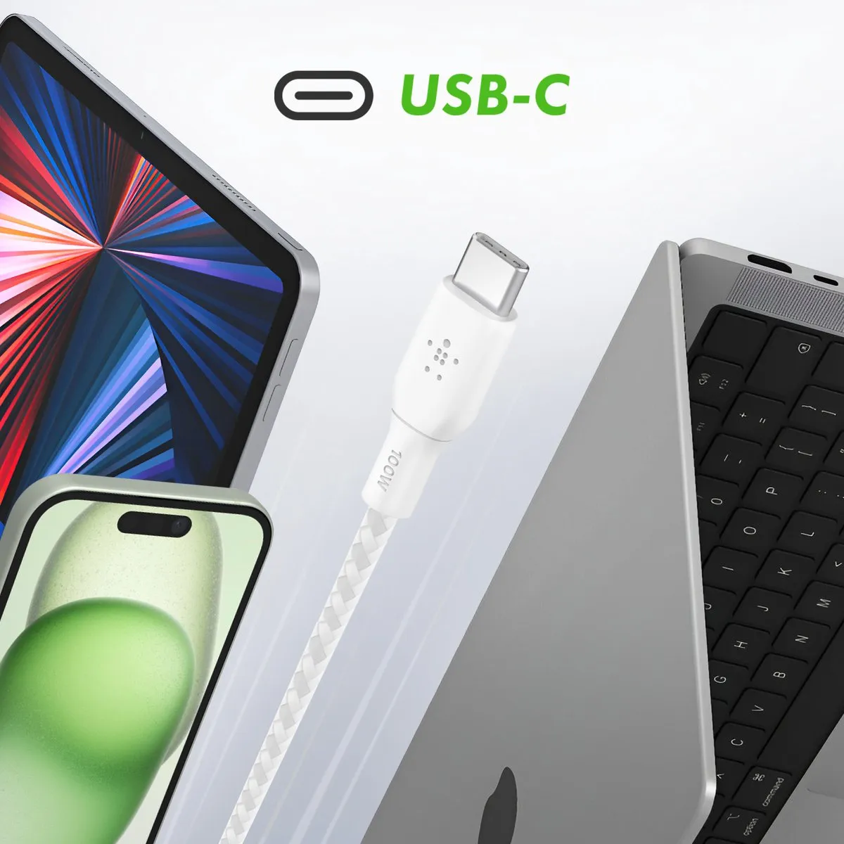 Belkin BoostCharge Braided USB-C naar USB-C 2m - Wit