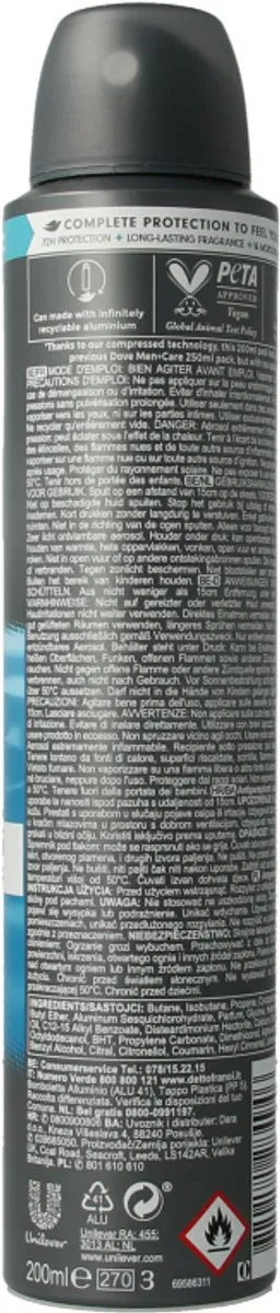 Dove Men+Care Clean Comfort Deodorant 200ml - afbeelding 6 van 6